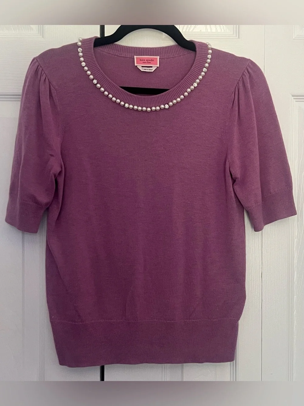 Kate Spade Pearl & Pave Collar Short Sleeve Sweater in Lilac Bloom